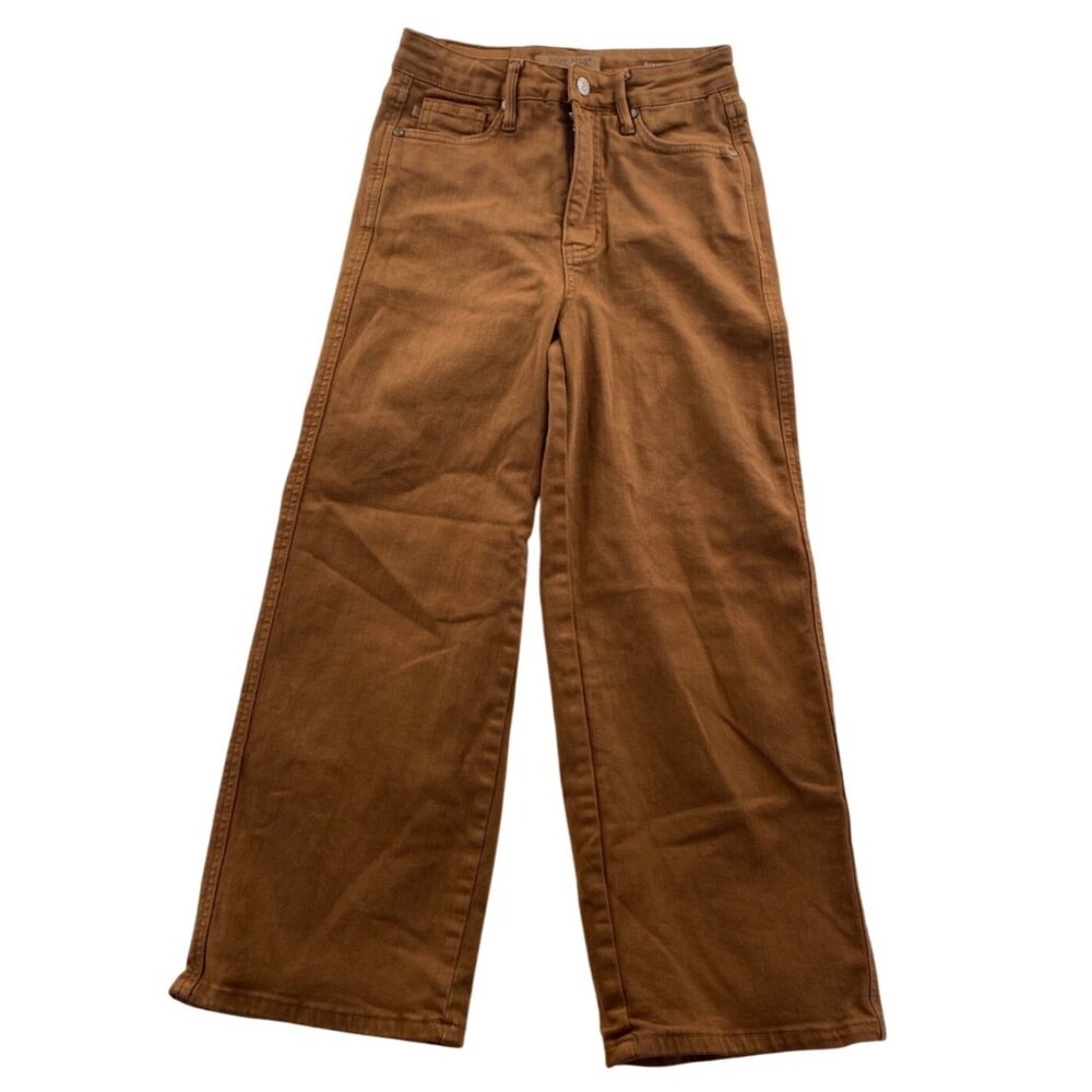 Judy Blue Womens Jeans Size 1/25 Tan Garment Dye High-Rise Wide-Leg Baggy Fit